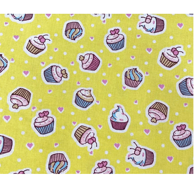 Tricoline Digital Cupcake Fundo Bege, 100% Alg 50cm x 1,50mt